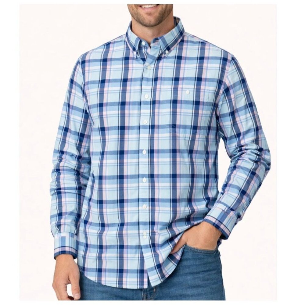 Croft & Barrow men's dress/casual button down Shirt plaid aqua/pink/blue SZ XL